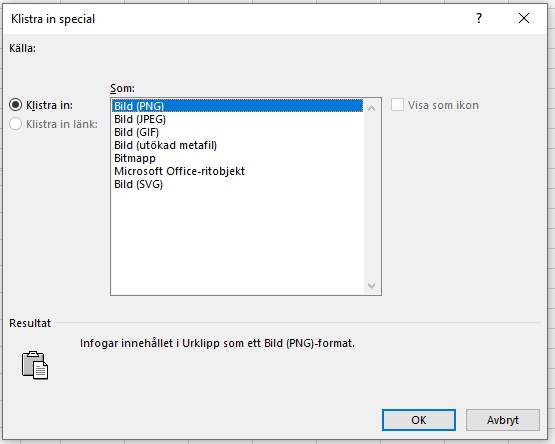 Dialogrutan för Klistra in special